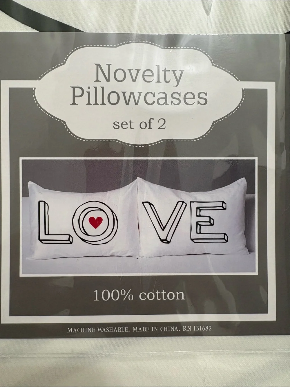 Novelty Pillowcases Set of 2 - White LOVE Design
